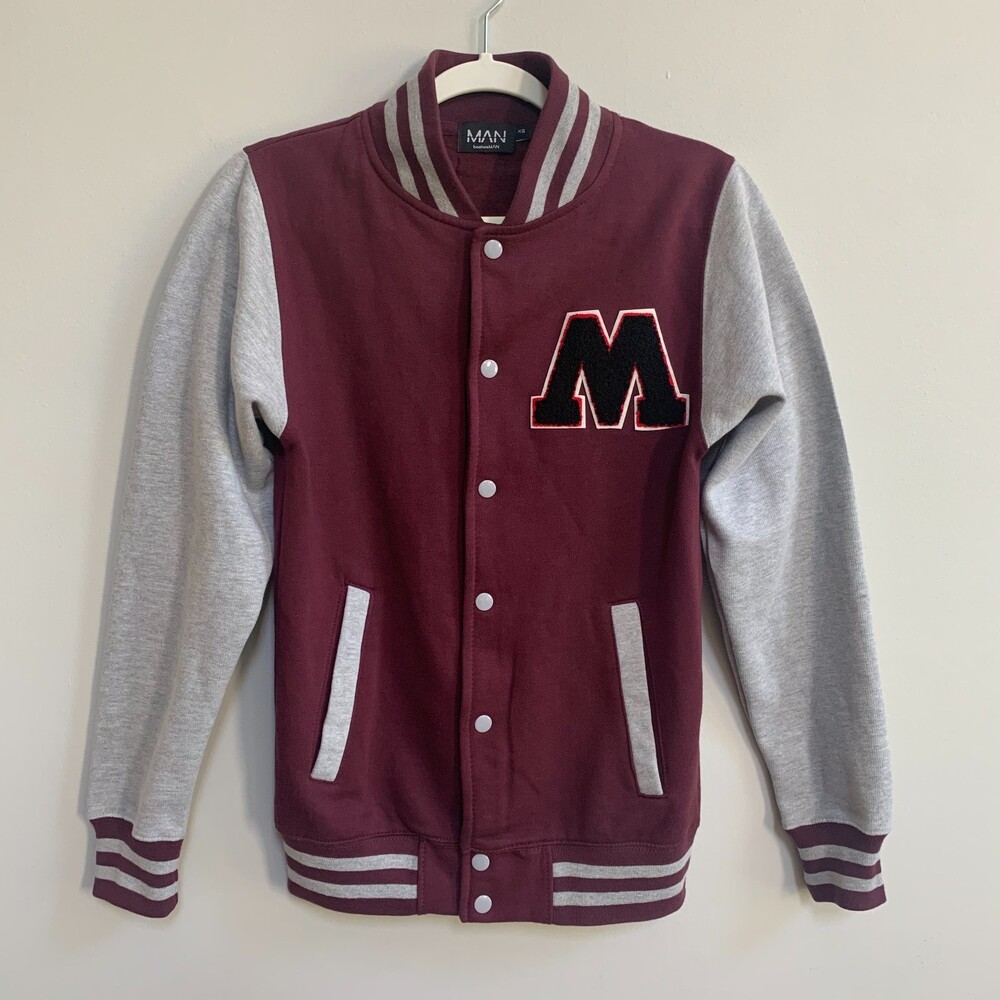 Varsity Bomber Jacket Burgundy Heather Grey Women's S Academia Buckeyes Sports